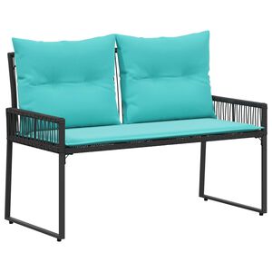 vidaXL Bank Outdoor mit Kissen 4 pcs Schwarz und T&uuml;rkis Poly-Rattan