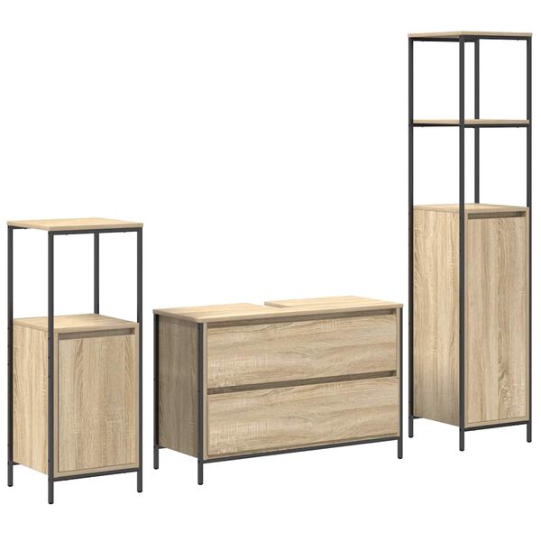 vidaXL Badezimmerm&ouml;bel-Set mit Regal 3 pcs Sonoma-Eiche Holzwerkstoff