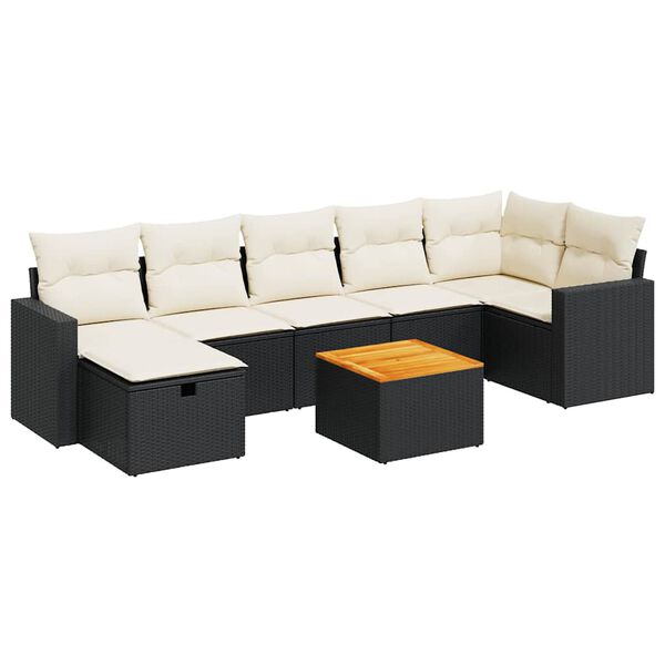 vidaXL 8-tlg. Garten-Sofagarnitur mit Kissen Schwarz Poly Rattan