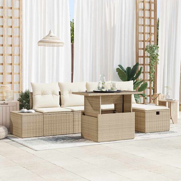 vidaXL Garten-Sofa-Set 6 pcs Beige Poly-Rattan