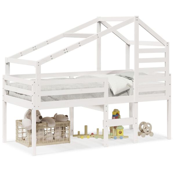 vidaXL Hochbett mit Dach Weiß 90x200 cm Massivholz Kiefer