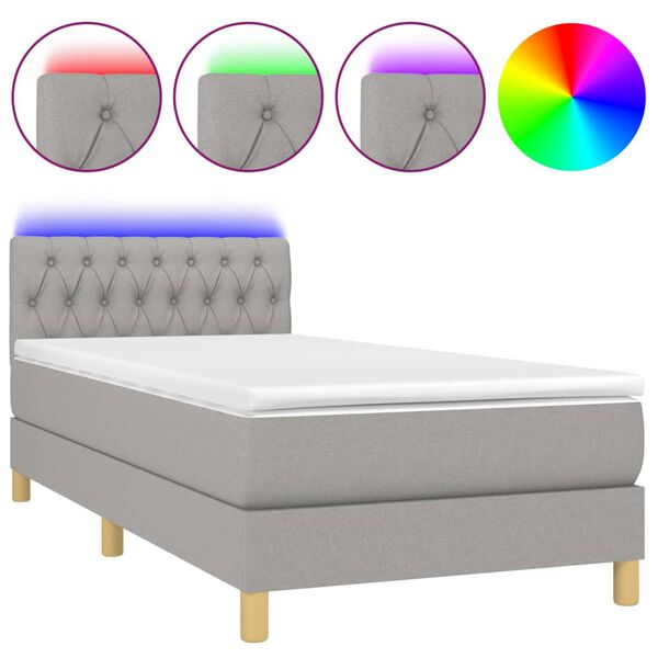 vidaXL Boxspringbett mit Matratze & LED Hellgrau 90x190 cm Stoff
