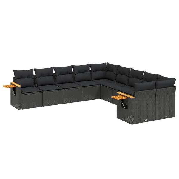 vidaXL 10-tlg. Garten-Sofagarnitur mit Kissen Schwarz Poly Rattan