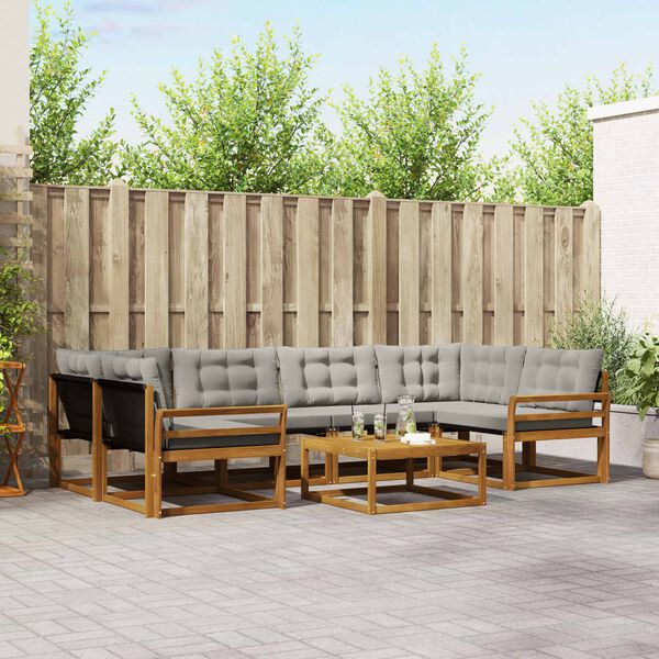 vidaXL Outdoor-Sofagarnitur mit Kissen 7 pcs Nat&uuml;rlich und Hellgrau