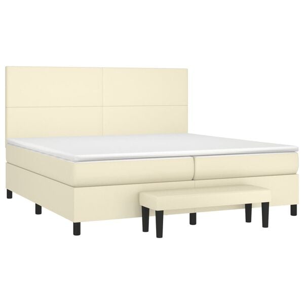 vidaXL Boxspringbett mit Matratze Creme 200x200 cm Kunstleder