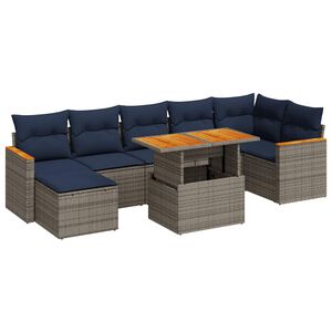 vidaXL 8-tlg. Garten-Sofagarnitur mit Kissen Grau Poly Rattan