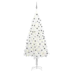vidaXL K&uuml;nstlicher Weihnachtsbaum mit Beleuchtung & Kugeln Wei&szlig; 210 cm