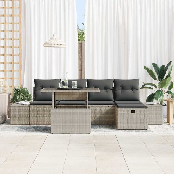 vidaXL Garten-Sofa-Set 6 pcs Hellgrau Poly-Rattan