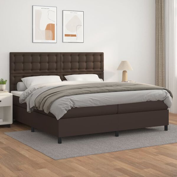 vidaXL Boxspringbett mit Matratze Braun 200x200 cm Kunstleder
