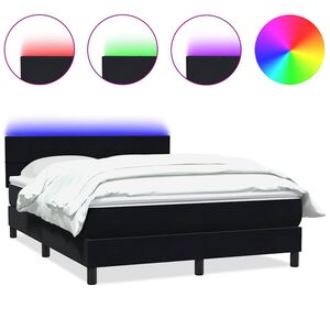 vidaXL Boxspringbett mit Matratze & LED Schwarz 160x220 cm Samt