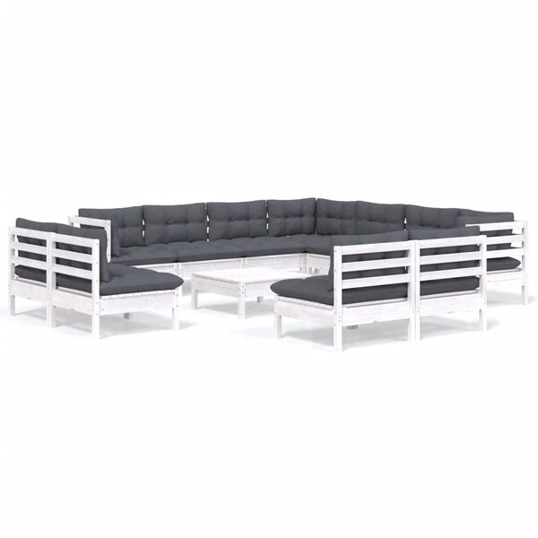 vidaXL 12-tlg. Garten-Lounge-Set mit Kissen Weiß Massivholz Kiefer