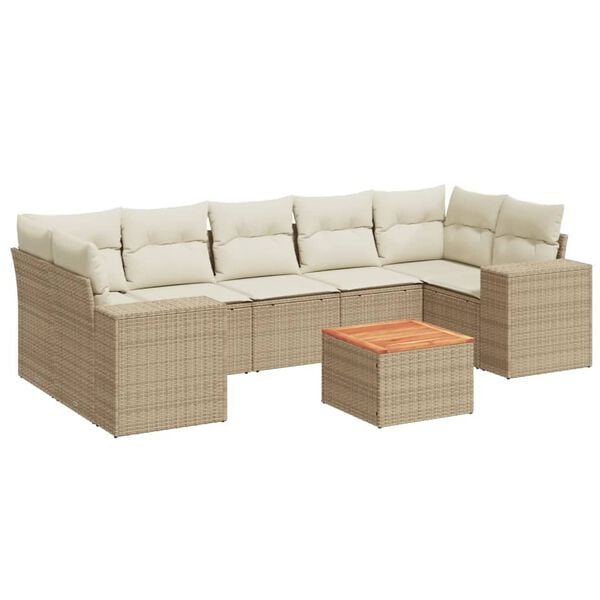 vidaXL 8-tlg. Garten-Sofagarnitur mit Kissen Beige Poly Rattan