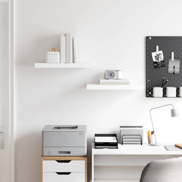 vidaXL Schweberegale 2 Stk. Hochglanz-Wei&szlig; 50x23x3,8 cm MDF