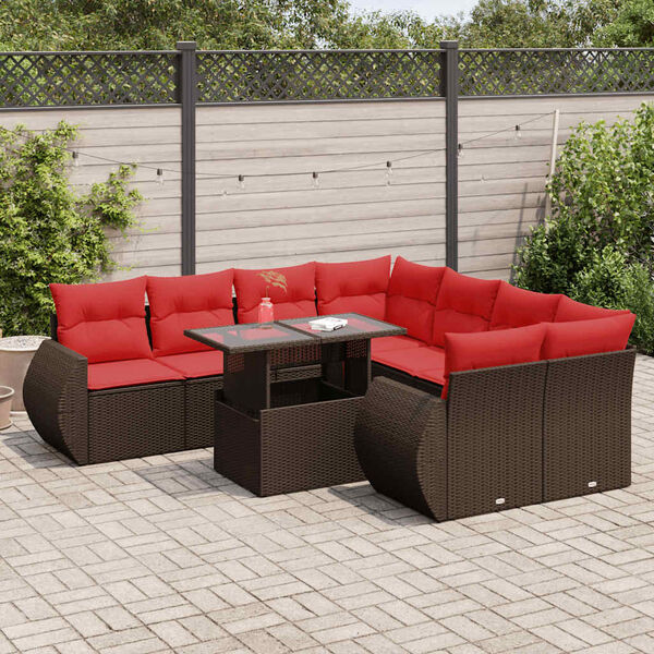 vidaXL 9-tlg. Garten-Sofagarnitur mit Kissen Braun Poly Rattan Akazie