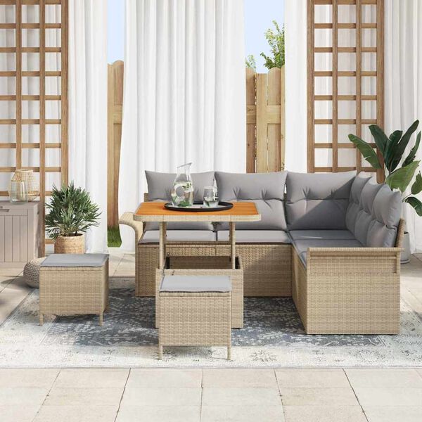 vidaXL Garten-Sofa-Set mit Kissen mit Kissen 8 pcs Beige und Hellgrau