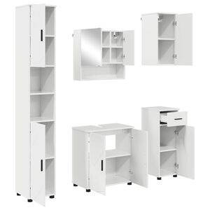 vidaXL Badezimmerm&ouml;bel-Set 5 pcs Hochglanz Wei&szlig; Holzwerkstoff & Metall