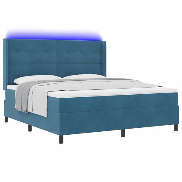 vidaXL LED Boxspringbett mit Matratze Blau 180 x 200 cm Samt