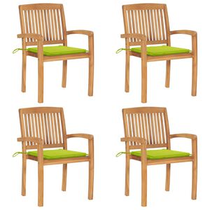 vidaXL Stapelbare Gartenst&uuml;hle mit Kissen 4 Stk. Massivholz Teak