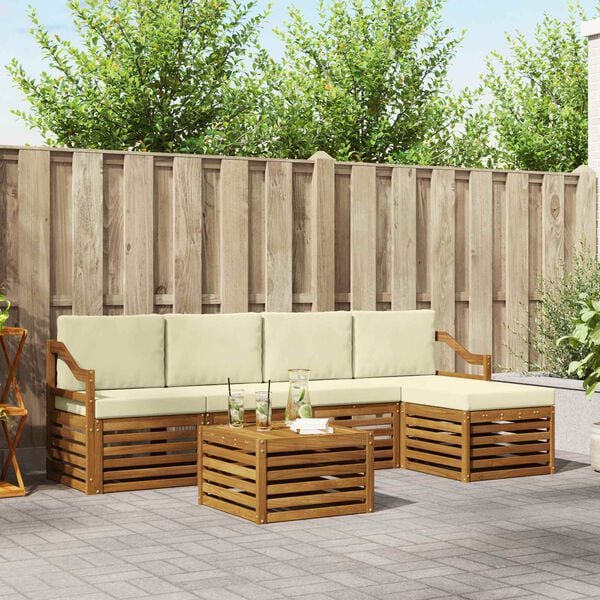 vidaXL Outdoor-Sofagarnitur 6 pcs Natur und Creme Massivholz Akazie