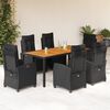 vidaXL 7-tlg. Garten-Essgruppe mit Kissen Schwarz Poly Rattan