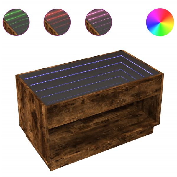 vidaXL Couchtisch mit Infinity-LED R&auml;uchereiche 90x50x50 cm