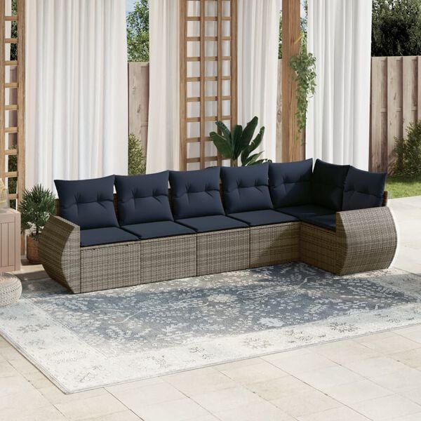 vidaXL 6-teiliges Gartensofa-Set mit Kissen, grau, Polyrattan