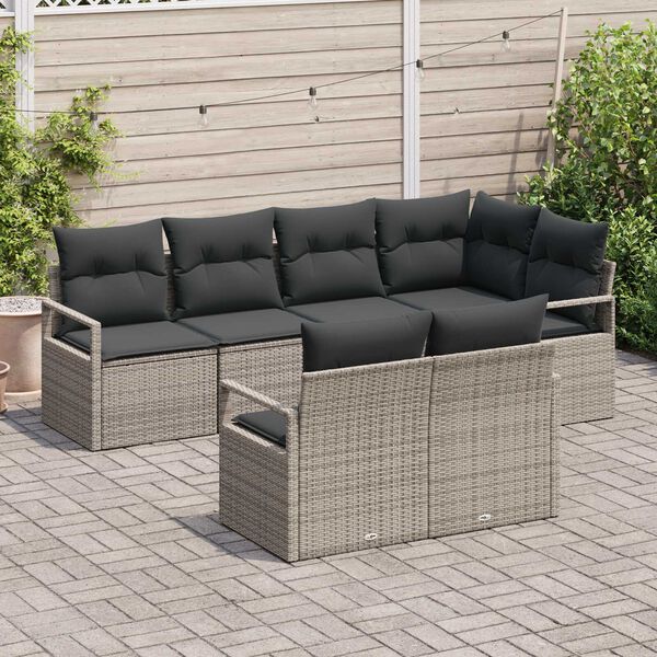vidaXL Sofa Set mit Kissen 7 pcs Grau Poly Rattan