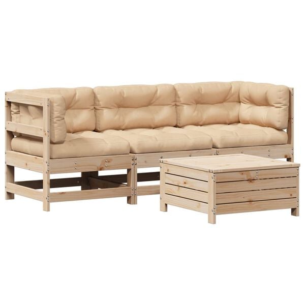 vidaXL 4-tlg. Garten-Lounge-Set mit Kissen Massivholz Kiefer