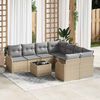 vidaXL Gartensofa-set mit Kissen mit Speicher 9 pcs Beige Poly-Rattan