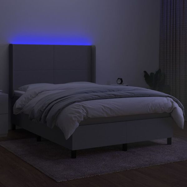 vidaXL Boxspringbett mit Matratze & LED Hellgrau 140x190 cm Stoff