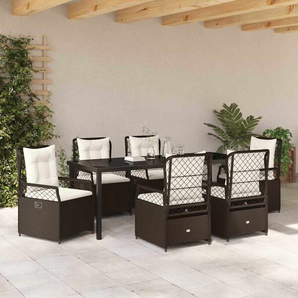 vidaXL Garten Essgruppe 7 pcs Braun Poly-Rattan