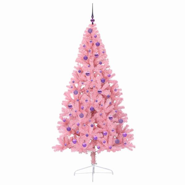 vidaXL Künstlicher vorbeleuchteter Weihnachtsbaum Rosa 210 cm PVC