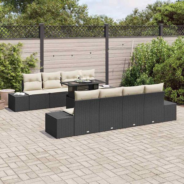 vidaXL Gartensofa-set mit Kissen 9 pcs Schwarz und Creme Poly-Rattan