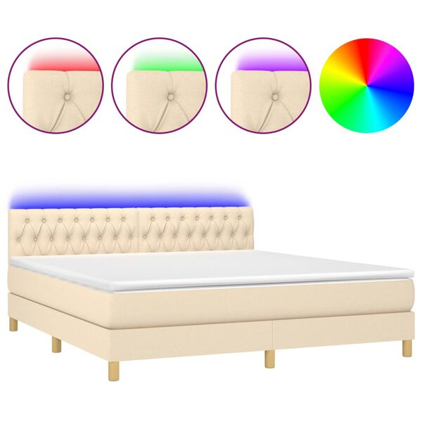 vidaXL Boxspringbett mit Matratze & LED Creme 160x200 cm Stoff