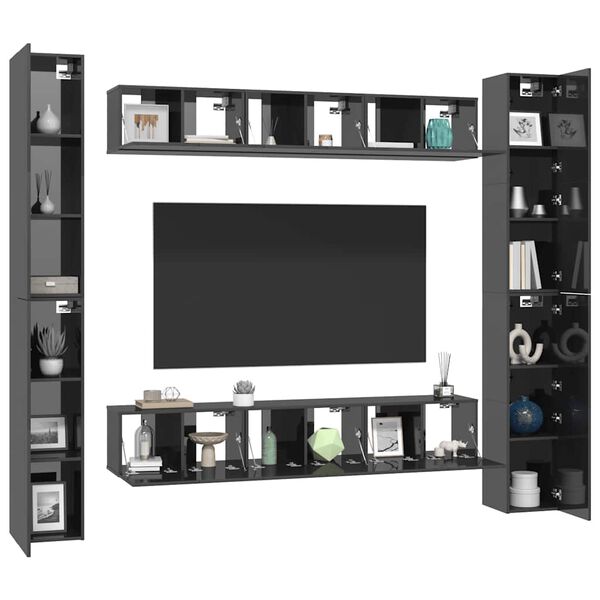 vidaXL 6-tlg. TV-Schrank-Set Hochglanz-Grau Holzwerkstoff