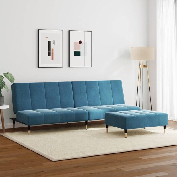vidaXL Schlafsofa 2-Sitzer mit Fu&szlig;hocker Blau Samt