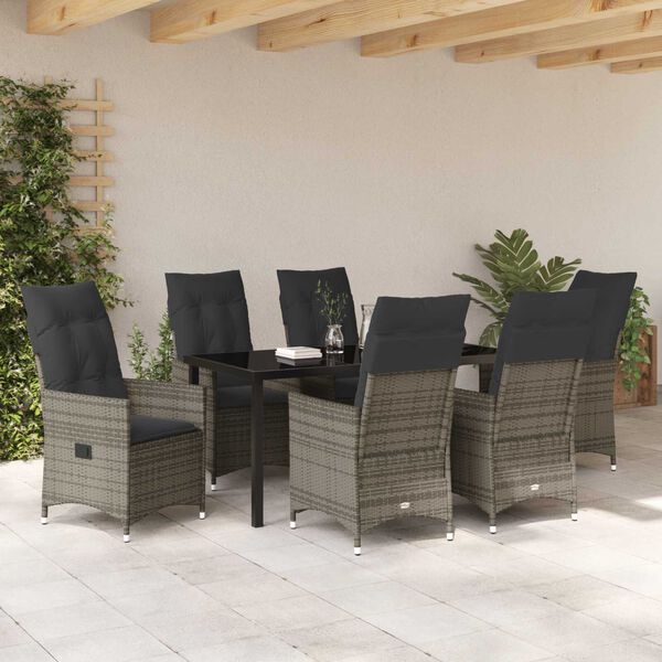 vidaXL Garten Essgruppe mit Kissen 7 pcs Grau Poly-Rattan