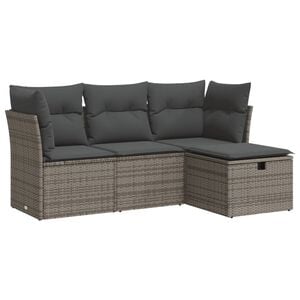 vidaXL 4-tlg. Garten-Sofagarnitur mit Kissen Grau Poly Rattan