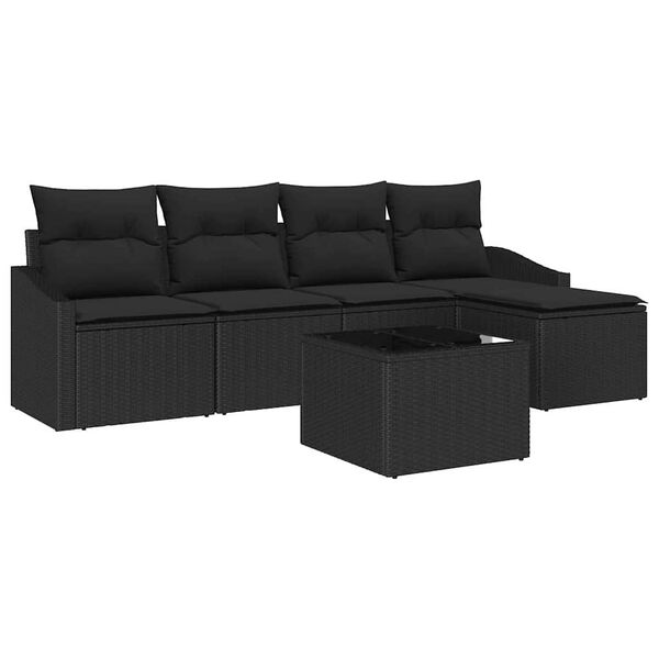 vidaXL Sofa Set mit Kissen 6 pcs Schwarz Poly-Rattan