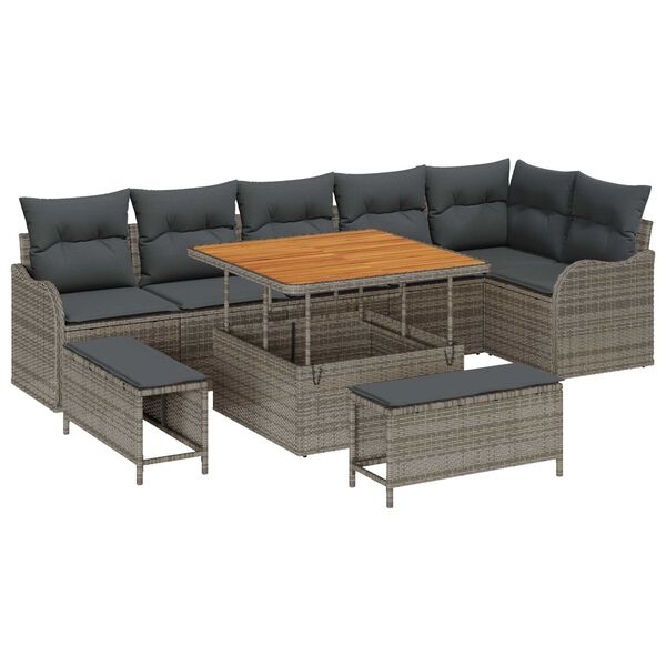 vidaXL Gartensofa-set mit Kissen 9 pcs Grau Poly-Rattan