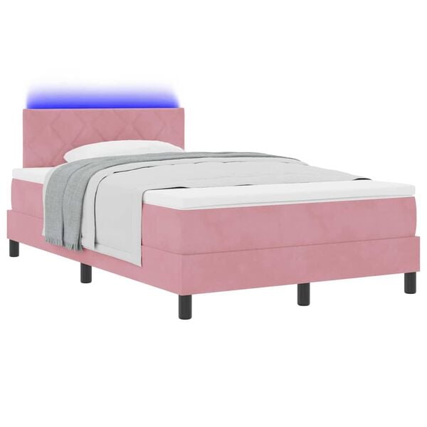 vidaXL LED Boxspringbett mit Matratze mit LED Rosa 120 x 190 cm Samt