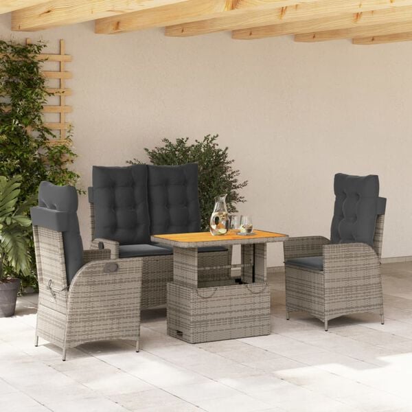 vidaXL 4-tlg. Garten-Essgruppe mit Kissen Grau Poly Rattan