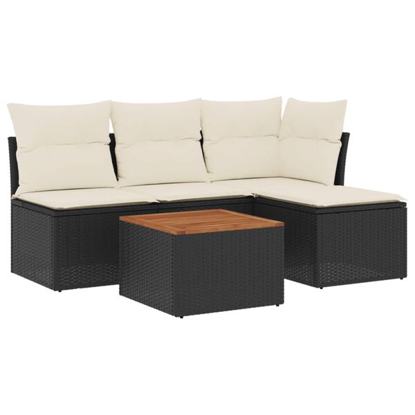 vidaXL 5-tlg. Garten-Sofagarnitur mit Kissen Schwarz Poly Rattan