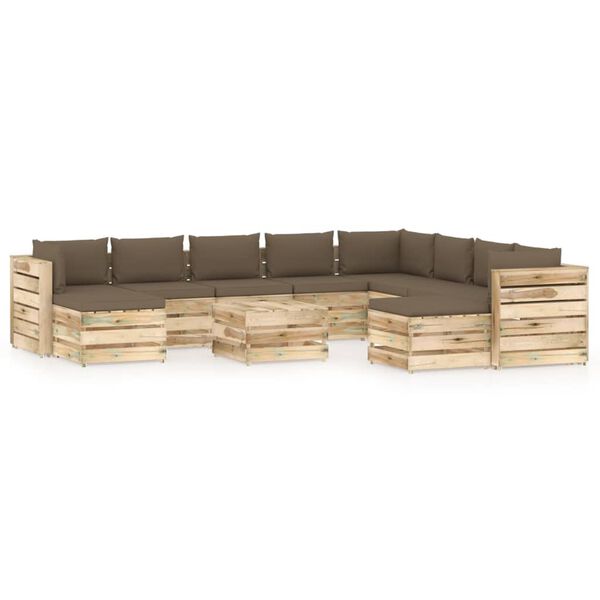 vidaXL 11-tlg. Garten-Lounge-Set mit Kissen Gr&uuml;n Impr&auml;gniertes Holz