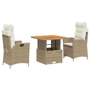 vidaXL 3-tlg. Garten-Essgruppe mit Kissen Beige Poly Rattan