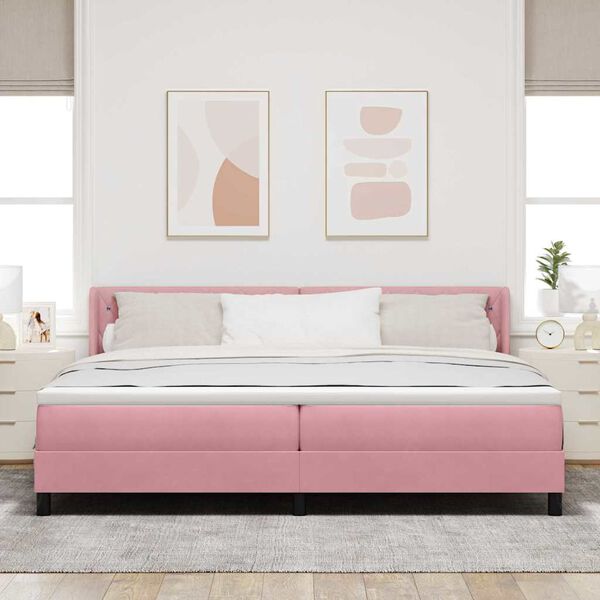 vidaXL Boxspringbett mit Matratze mit Kopfteil Rosa 200 x 200 cm Samt