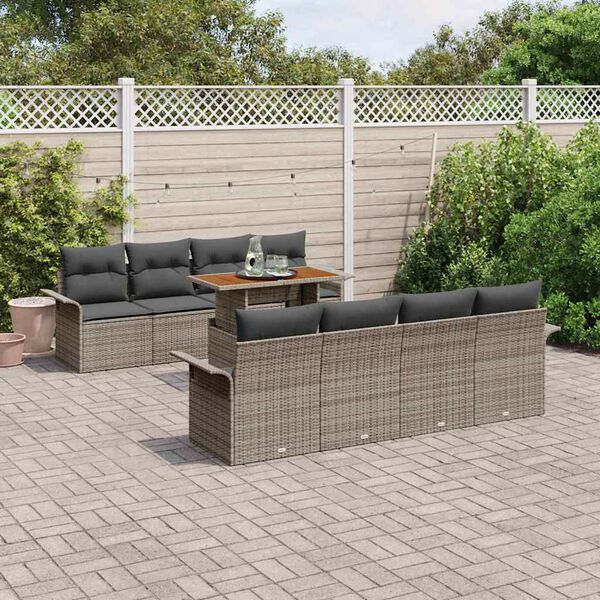 vidaXL Garten-Sofa-Set mit Speicher 9 pcs Grau Poly Rattan