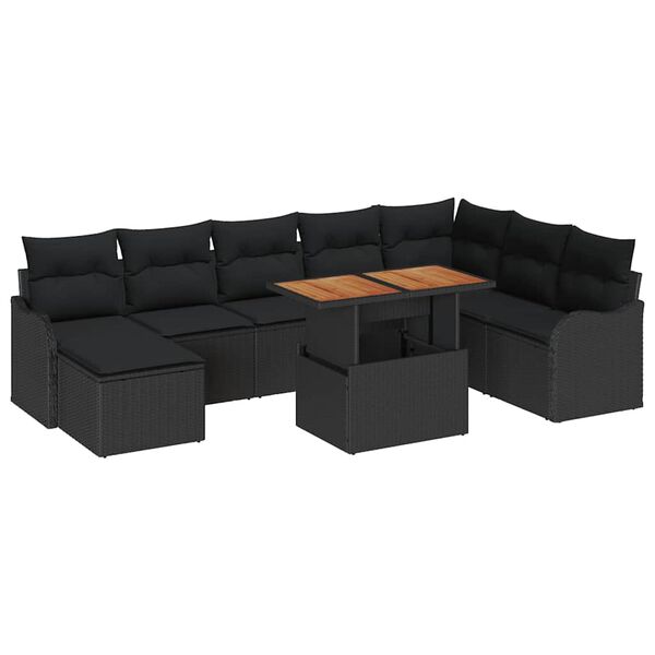 vidaXL Garten-Sofa-Set mit Speicher 9 pcs Schwarz Poly Rattan