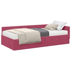 vidaXL Eckbettgestell mit Matratze 2 stk. Weinrot 80 x 200 cm Samt