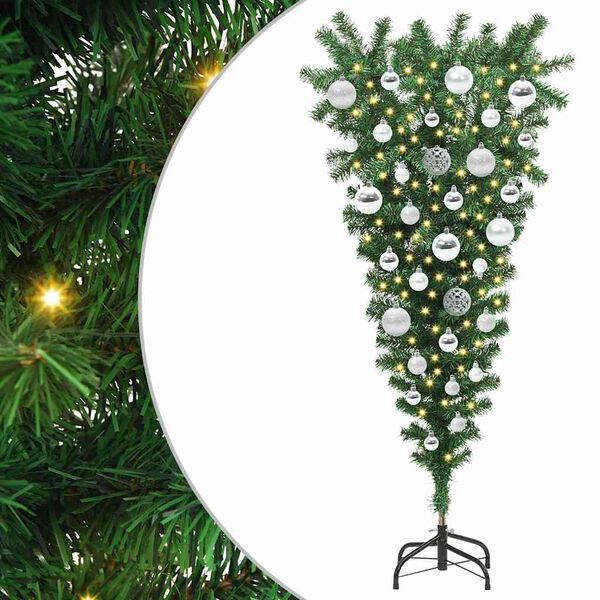 vidaXL Umgedrehter Kunst Weihnachtsbaum mit Kugelset Gr&uuml;n 120 cm PVC